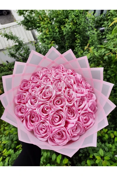 BUKET DÜNYASI 30 Lu Led Işıklı Solmayan Gül Buketi Pembe Gül Dışı Pembe Jelatin ürün görseli 1