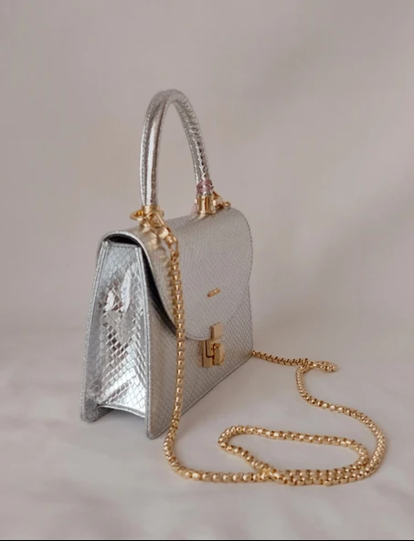 252HÇ156 Model Sarach Marka Gümüş Renk El ve Omuz Abiye Çanta - 2