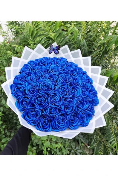 BUKET DÜNYASI SATEN KURDELE 4 CM SAKS MAVİ RENK 10 METRE SÜSLEME, SOLMAYAN GÜL - 3