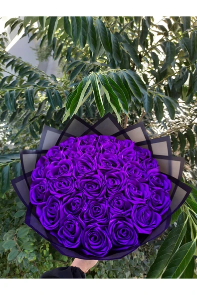 BUKET DÜNYASI 30 Lu Led Işıklı Solmayan Gül Buketi MOR Gül Dışı SİYAH ürün görseli 1