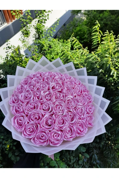 BUKET DÜNYASI 41 Li Led Işıklı Solmayan Gül Buketi Pembe Gül Dışı Beyaz Isteme, Söz, Nişan, Mezuniyet Için Ideal - 1
