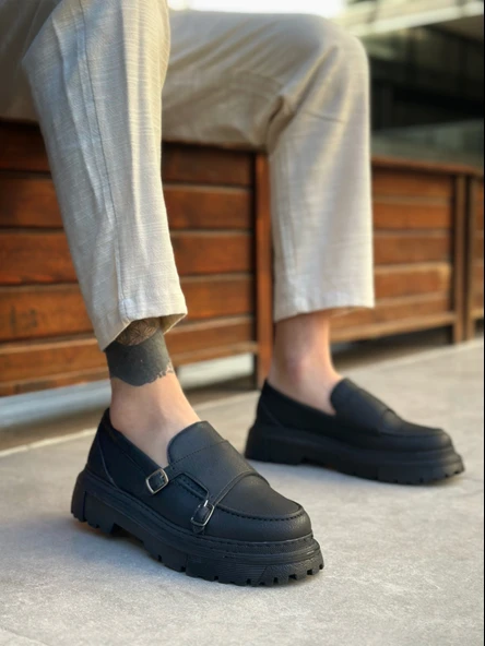 ET0242 Tokalı Klasik Yüksek Siyah Taban Erkek Ayakkabı - Resim 3