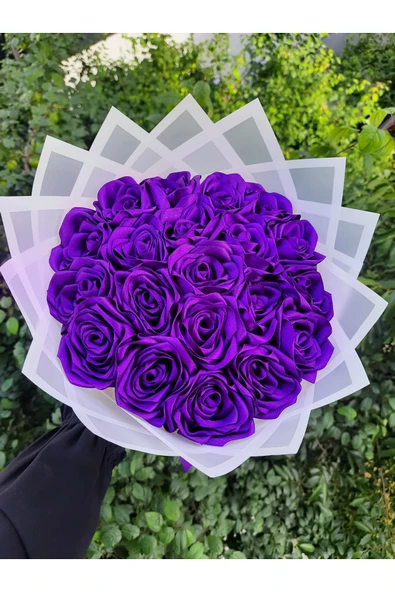 BUKET DÜNYASI 20 Lİ Solmayan Gül Buketi MOR DIŞI BEYAZ ürün görseli 1