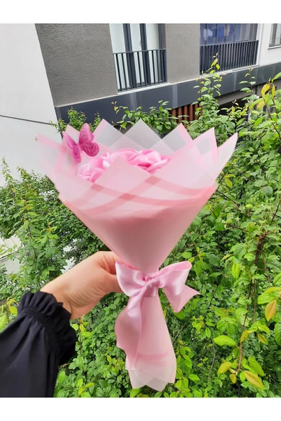 BUKET DÜNYASI 7 Li Solmayan Gül Buketi Pembe Gül Dışı Pembe Jelatin - 2