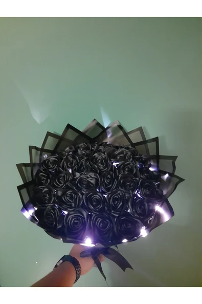 BUKET DÜNYASI 30 Lu Led Işıklı Solmayan Gül Buketi SİYAH GÜL DIŞI SİYAH - 4
