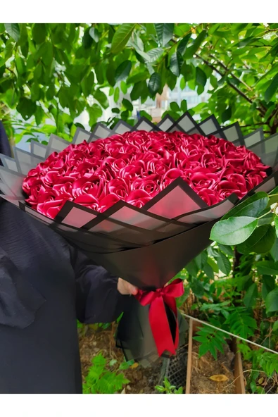 BUKET DÜNYASI 90 lı İSTEME SÖZ NİŞAN SOLMAYAN GÜL BUKETİ BORDO DIŞI SİYAH - 4