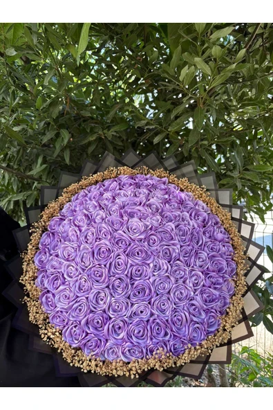 BUKET DÜNYASI 101 lı İSTEME SÖZ NİŞAN SOLMAYAN GÜL BUKETİ LİLA GÜL DIŞI SİYAH - 4