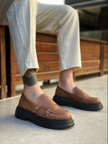 ET0242 Tokalı Klasik Yüksek Siyah Taban Taba Erkek Ayakkabı - Resim 3