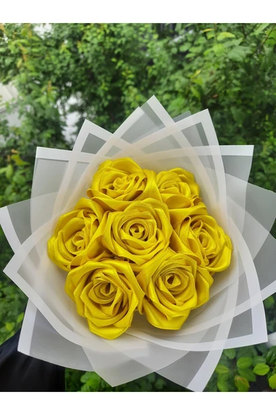 BUKET DÜNYASI 7 Li Solmayan Gül Buketi Sarı Gül Dışı Beyaz - 1