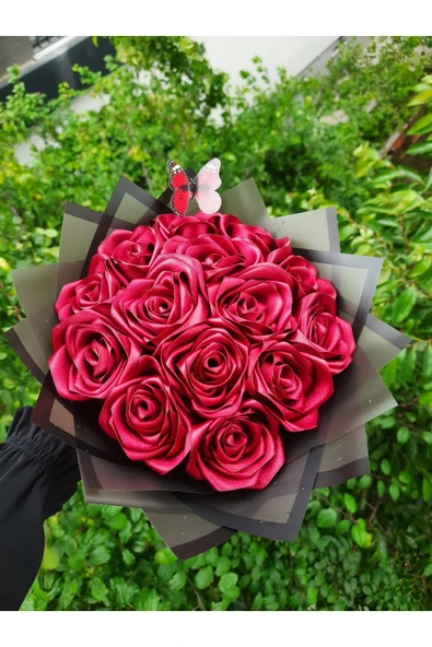 BUKET DÜNYASI 14 lü Solmayan Gül Buketi BORDO GÜL DIŞI SİYAH ürün görseli 1