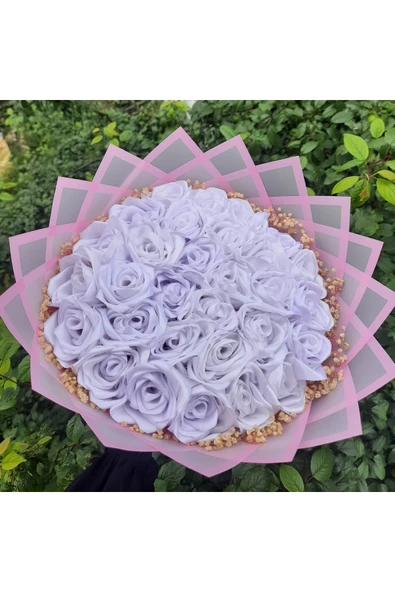 BUKET DÜNYASI 30 Lu Led Işıklı Kenar Süslemeli Solmayan Gül Buketi Beyaz Gül Dışı Pembe ürün görseli 1