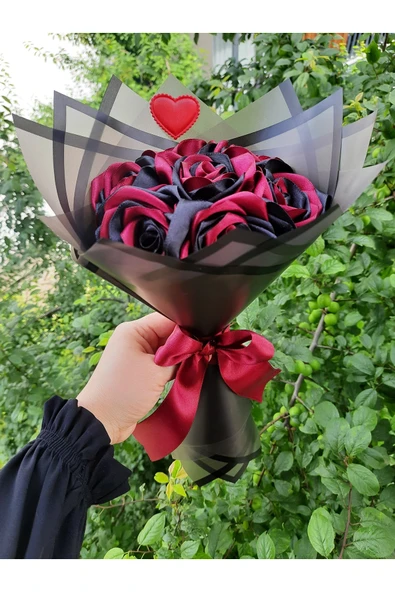 BUKET DÜNYASI 7 Li Solmayan Gül Buketi Bordo-siyah Dışı Siyah - 2