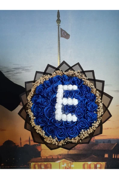 BUKET DÜNYASI 30 Lu Led Işıklı Kenar Süslemeli ve HARFLİ Solmayan Gül Buketi MAVİ Gül Dışı SİYAH - 1