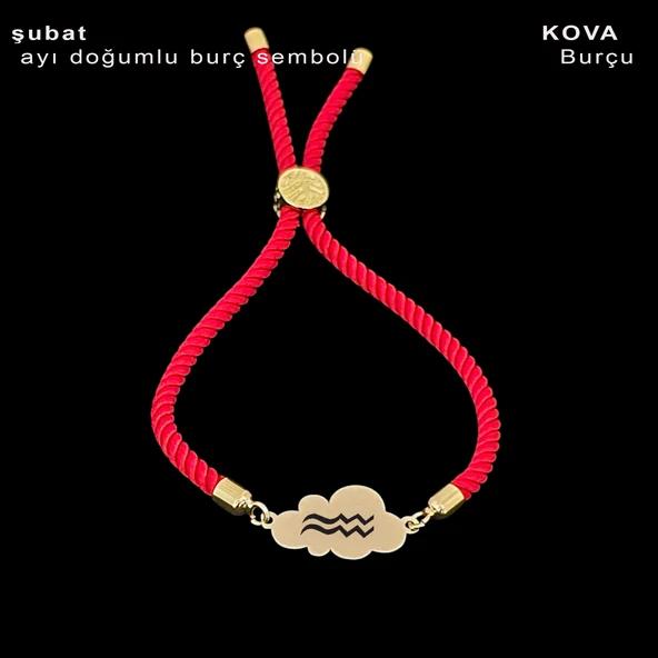 Doğum Ayına Özel 14 Ayar Altın Plakalı Bulut Figürlü Kırmızı İpek Örgülü Hediye Bileklik-364 - Resim 2