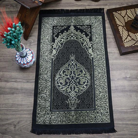 Hediyelik İpek Nur Tafta Seccade Koyu Siyah 68x110 cm - 200 gr - 3