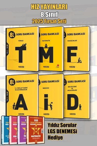 Hız Yayınları 8.Sınıf Türkçe Matematik Fen İnkılap İngilizce Din Soru Bankası Seti - Yıldız Sorular ile - 1