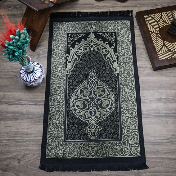 Hediyelik İpek Nur Tafta Seccade Koyu Siyah 68x110 cm - 200 gr - 4