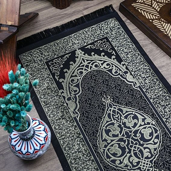 Hediyelik İpek Nur Tafta Seccade Koyu Siyah 68x110 cm - 200 gr - 5