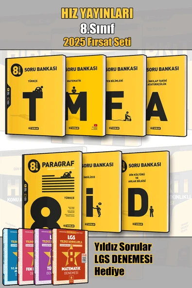 Hız Yayınları 8.Sınıf Türkçe Matematik Fen İnkılap İngilizce Din Paragraf 7'li Soru Bankası - Yıldız Sorular ile - 1