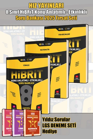 Hız Yayınları 8.Sınıf Hibrit Türkçe - Matematik - Fen Konu Anlatımlı Soru Bankası Seti - Yıldız Sorular ile - 1