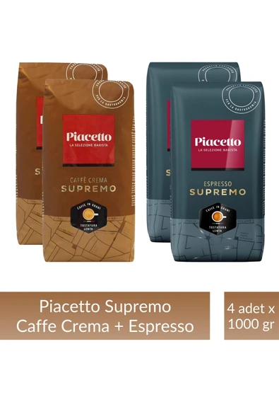 Piacetto Cafe Crema ve Espresso Supremo Çekirdek Kahve Tanışma Paketi 1 kg x 4 Adet ürün görseli