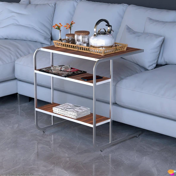 Modilayn C Yan Sehpa Geniş Boy Tekerlekli Çalışma, Atıştırmalık, Yemek, Laptop Sehpası Abanoz - 4