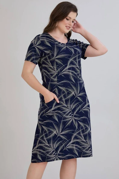 Wearon Kadın Sumru Cepli Kuplu Kısa Kol Lacivert Elbise - 4
