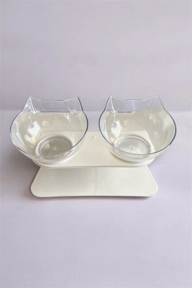 Çift Hazneli Kedi Kulaklı Beslenme Mama ve Su Kabı 350 ML - 5