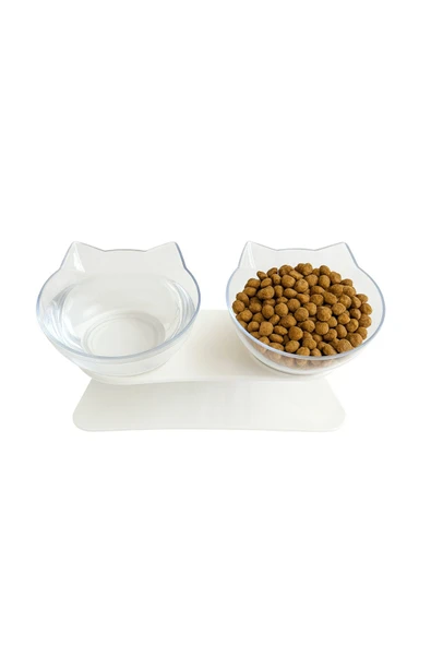 Çift Hazneli Kedi Kulaklı Beslenme Mama ve Su Kabı 350 ML - 3
