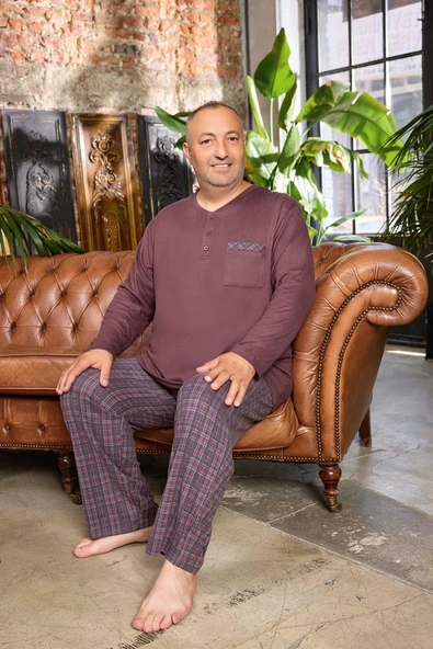 Aydoğan Erkek Emir Büyük Beden Kışlık Termal Kestane Rengi Pijama Takım 0544