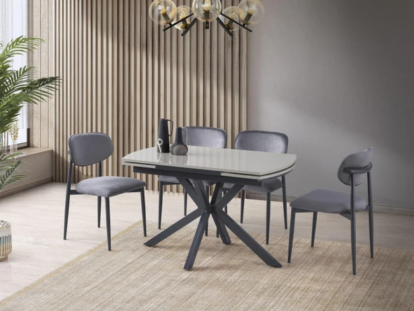 Anka Sis Gri Polo Lak Panel Mutfak Masa Sandalye Takımı 80x120 ürün görseli 1