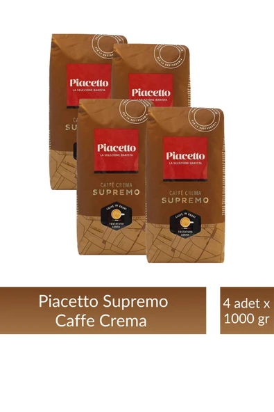 Piacetto Cafe Crema Supremo Çekirdek Kahve 1 kg x 4 Adet - 1