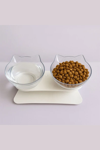 Çift Hazneli Kedi Kulaklı Beslenme Mama ve Su Kabı 350 ML - 4