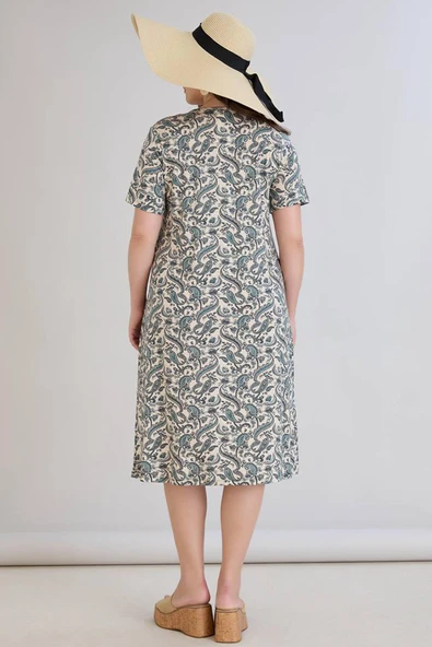 Wearon Kadın Beliz Büyük Beden Dantelli Kısa Kollu Turkuaz Elbise - Resim 6