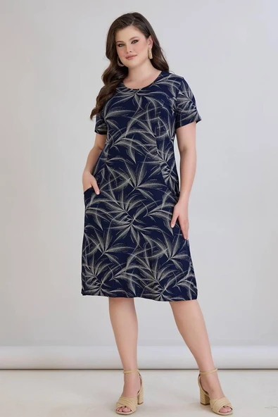 Wearon Kadın Sumru Cepli Kuplu Kısa Kol Lacivert Elbise - 3
