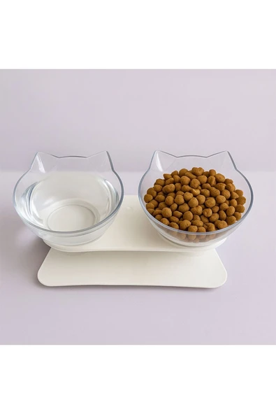 Çift Hazneli Kedi Kulaklı Beslenme Mama ve Su Kabı 350 ML - 6