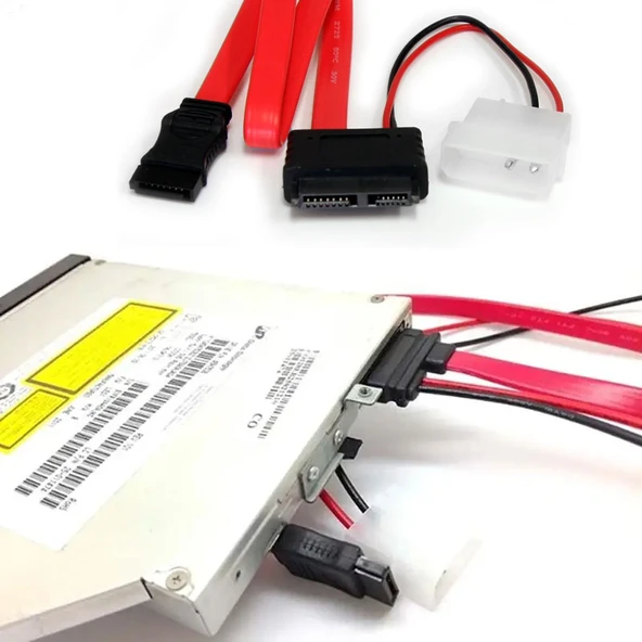 mini sata Slimline SATA 6+7 13 pin to sata 4 pin molex power kablo 50cm - 4