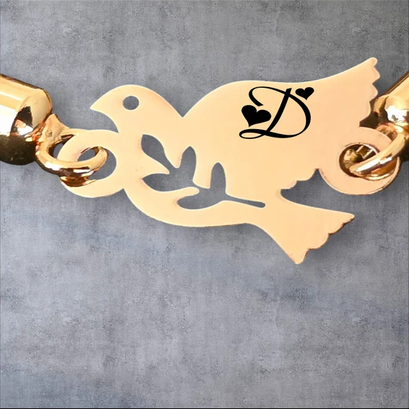 Harfe Özel 14 Ayar Altın Plakalı Kuş Motifli Hasır Kordonlu Hediye Bileklik-365 - Resim 3