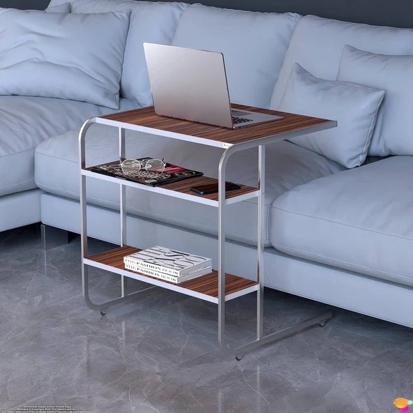 Modilayn C Yan Sehpa Geniş Boy Tekerlekli Çalışma, Atıştırmalık, Yemek, Laptop Sehpası Abanoz - 5