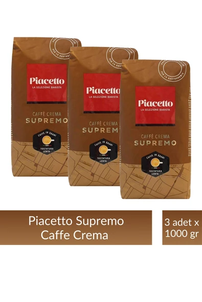 Piacetto Cafe Crema Supremo Çekirdek Kahve 1 kg x 3 Adet ürün görseli