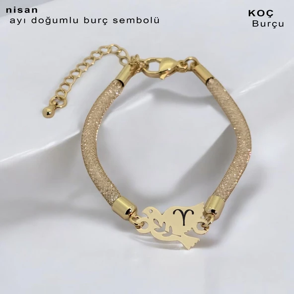 Doğum Ayına Özel 14 Ayar Altın Plakalı Kuş Motifli Hasır Kordonlu Hediye Bileklik-365 - Resim 2