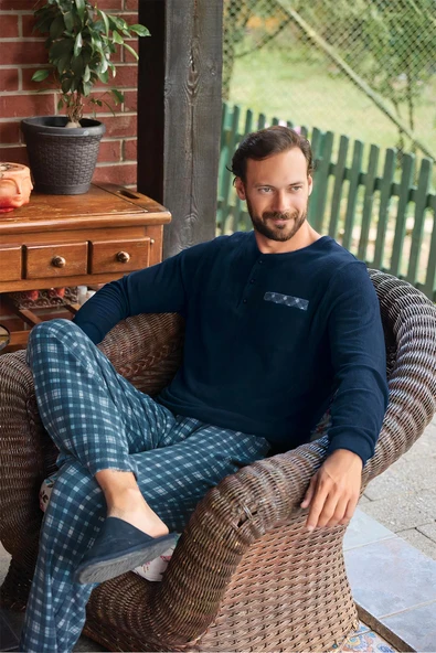 Aydoğan Erkek Aras Kışlık Termal Rahat Lacivert Pijama Takımı 0781