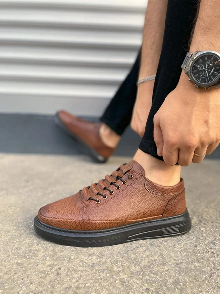 JY0535 Prime Bağcıklı Cilt Erkek Günlük Sneaker Ayakkabı CST - Taba - Resim 3