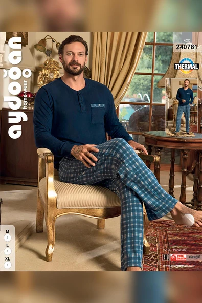 Aydoğan Erkek Aras Kışlık Termal Rahat Lacivert Pijama Takımı 0781 - 2
