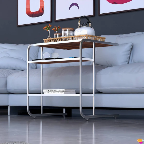 Modilayn C Yan Sehpa Geniş Boy Tekerlekli Çalışma, Atıştırmalık, Yemek, Laptop Sehpası Abanoz - 3