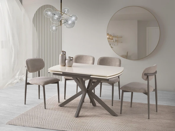 Anka Krem Polo Lak Panel Mutfak Masa Sandalye Takımı 80x120 ürün görseli 1