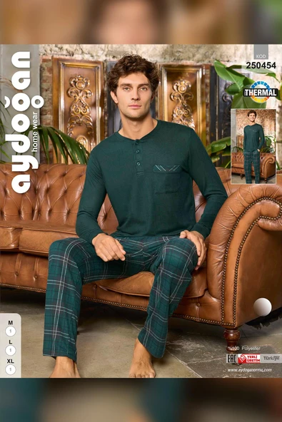 Aydoğan Erkek Aras Kışlık Termal Rahat Çam Yeşili Pijama Takımı 0454 - 2