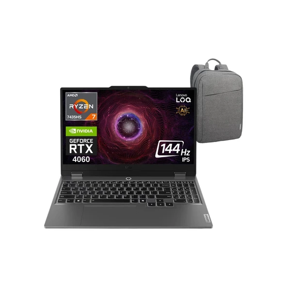 Loq 15ARP9 Aı Amd Ryzen 7-7435HS 16GB 1tb SSD RTX4060 8gb 15.6 IPS 144Hz Fhd WIN11 83JC000UTR Dizüstü Bilgisayar - Lenovo Çanta Wz3 ürün görseli 1