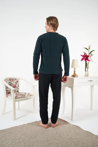 Estiva Düz Renk Uzun Kol Polar Erkek Pijama Takım - Resim 12