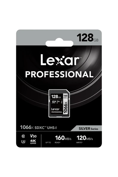 Lexar 128gb 1066x Sdxc Uhs-ı 4k Uhd V30 U3 C10 160mb/sn Hafiza Kart (silver Series) ürün görseli
